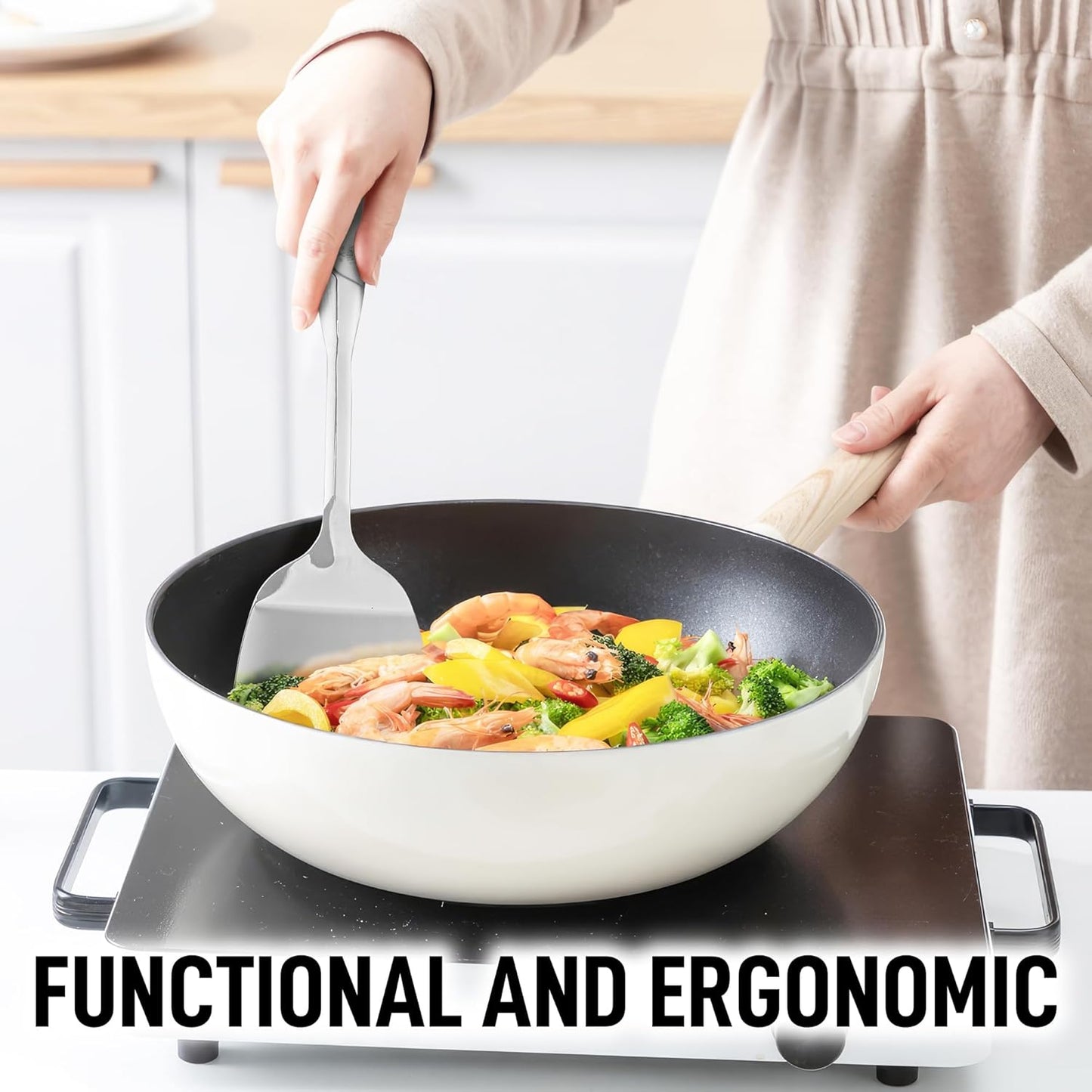 Zulay Kitchen Premium Stainless Steel Metal Spatula - Cooking Spoon Turner - Durable Cooking Utensil with Ergonomic, Easy to Use Handle - Easy to Clean, Perfect for at Home Cooks & Chefs - 15”