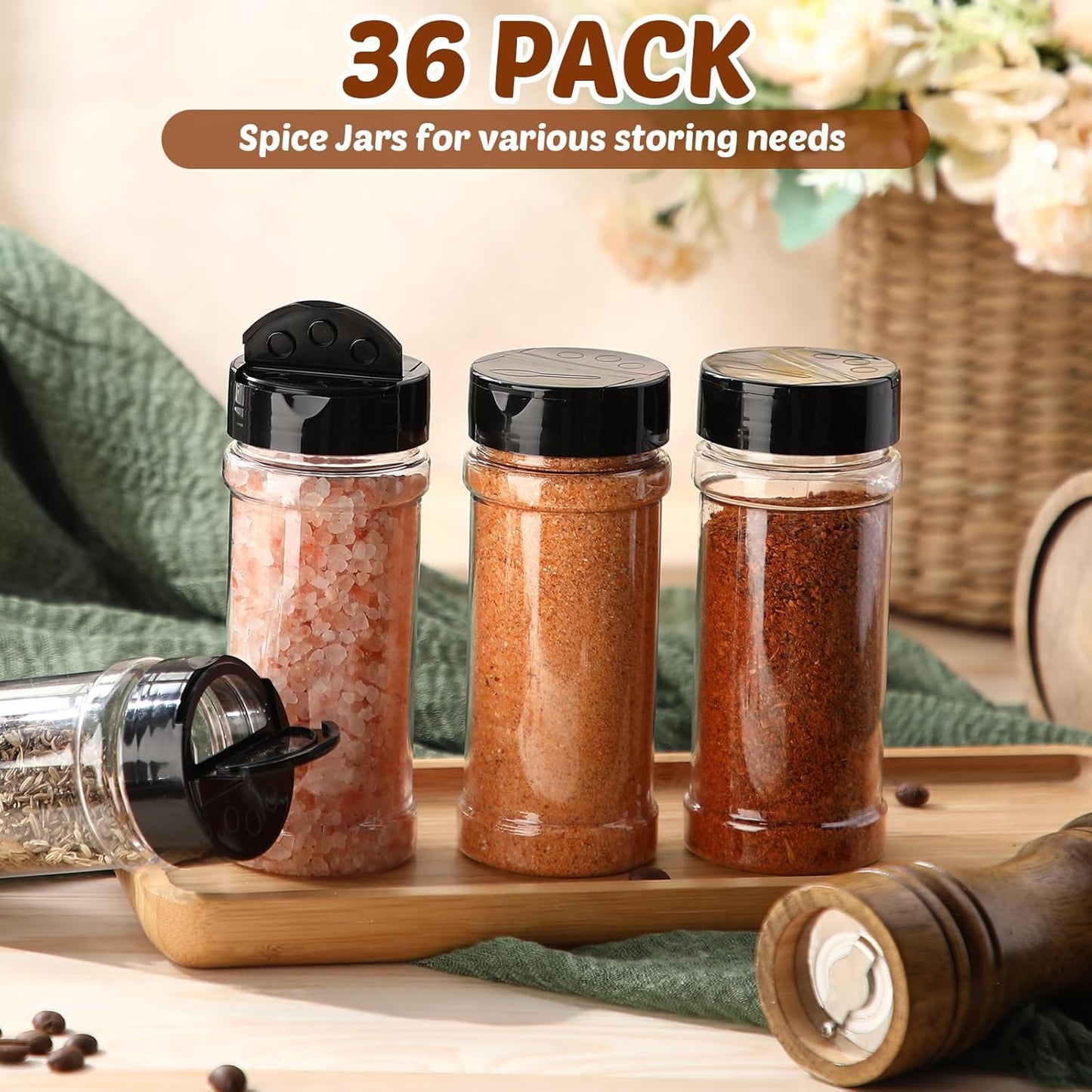 Jadive 36 Pcs 8.5 oz Plastic Spice Jars with Shaker Lids Clear Spice Bottles Plastic Seasoning Containers Empty Shaker for Kitchen Storing Herbs Seasoning Powders Pepper Dry Goods