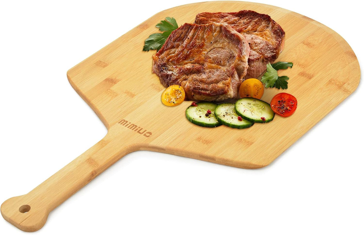 Mimiuo Natural Bamboo Pizza Peel - 15 Inch Wooden Pizza Spatula for Baking Homemade Pizza Bread and Cutting Fruit Vegs