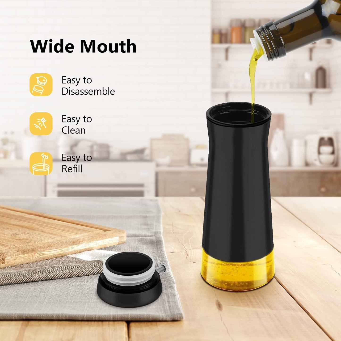 Aelga Black Oil And Vinegar Dispenser Set - 2 Pack Oil Dispenser Bottle for Kitchen with No-Drip - Black Kitchen Decor and Accessories for Home Restaurants Weddings