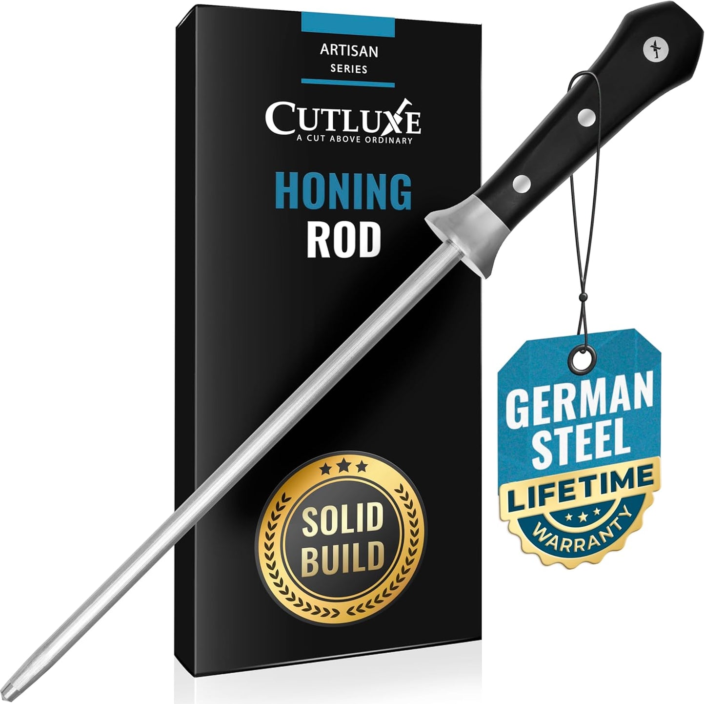 Cutluxe Honing Rod, Knife Sharpener Rod – 10" Honing Steel – Ergonomic Handle Design – Artisan Series