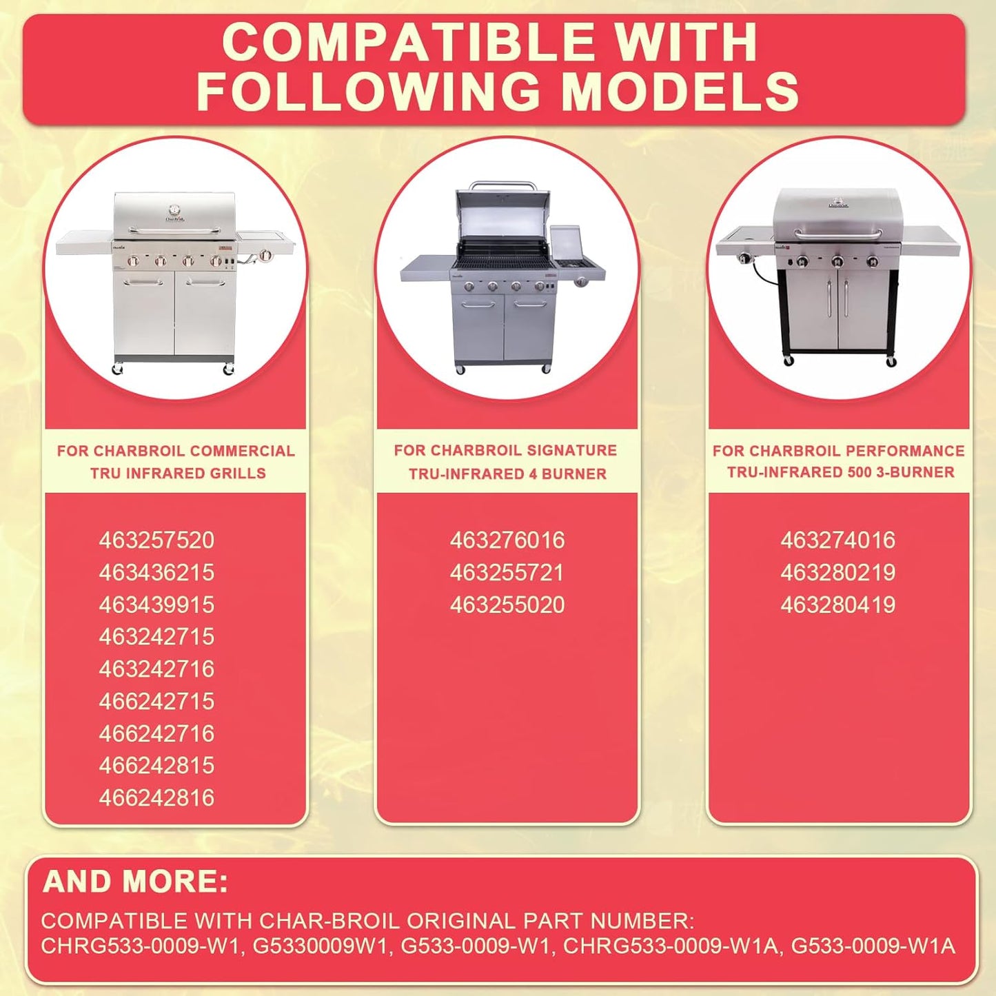 Full-Size Griddle Inserts for Charbroil Commercial Tru Infrared 466242715 463242715 463276016 463255020 463439915 463242716 Replacement Parts, Flat Top Griddle for charbroil G533-0009-W1 G541-0016-W2