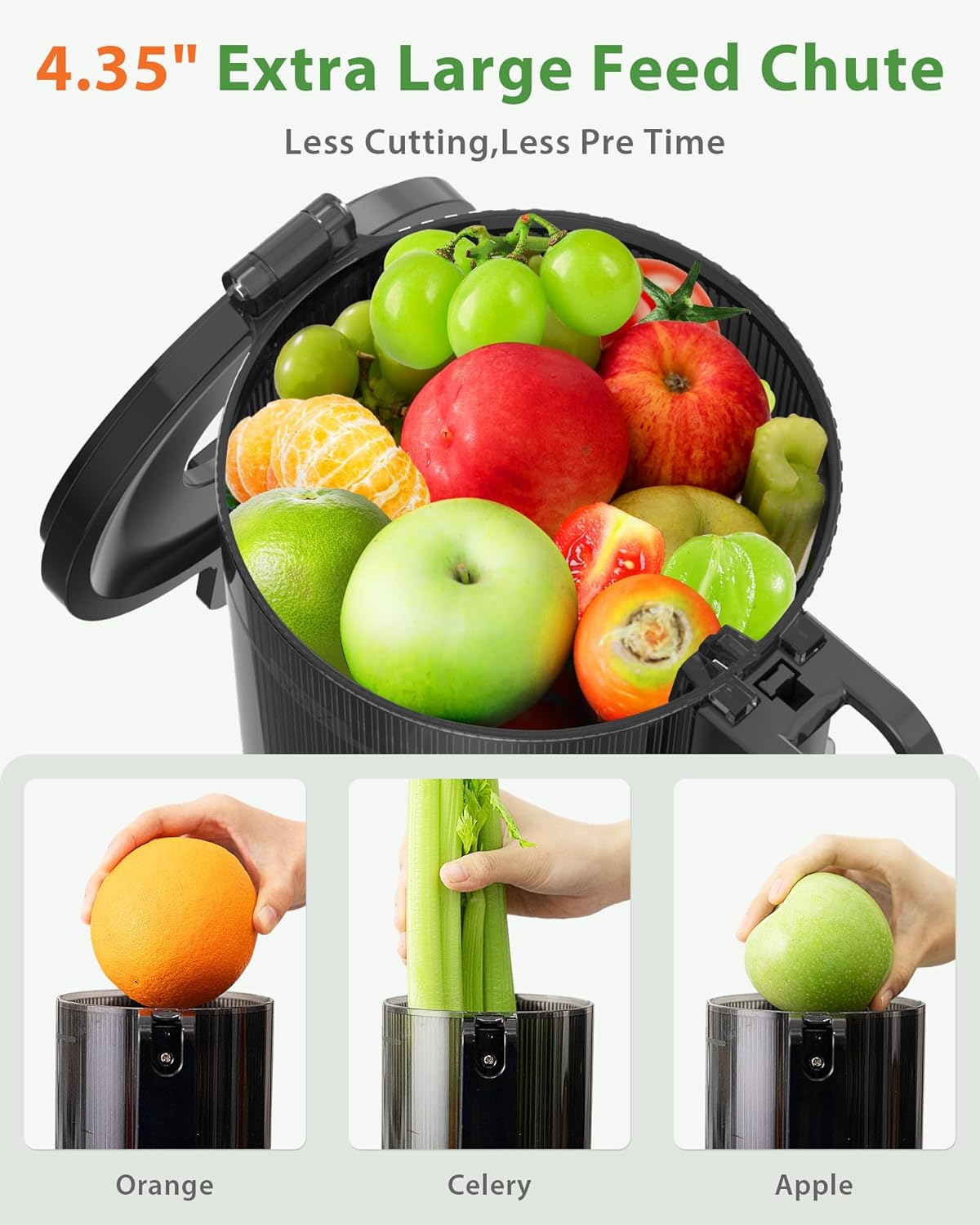 Juicer Machines, ECOSELF Large Feed Chute for Family Needs, Professional Hands Free Cold Press Juicer For Whole Fruits & Vegetables, Self Feeding for Juice Extractor Machine, Easy to Clean