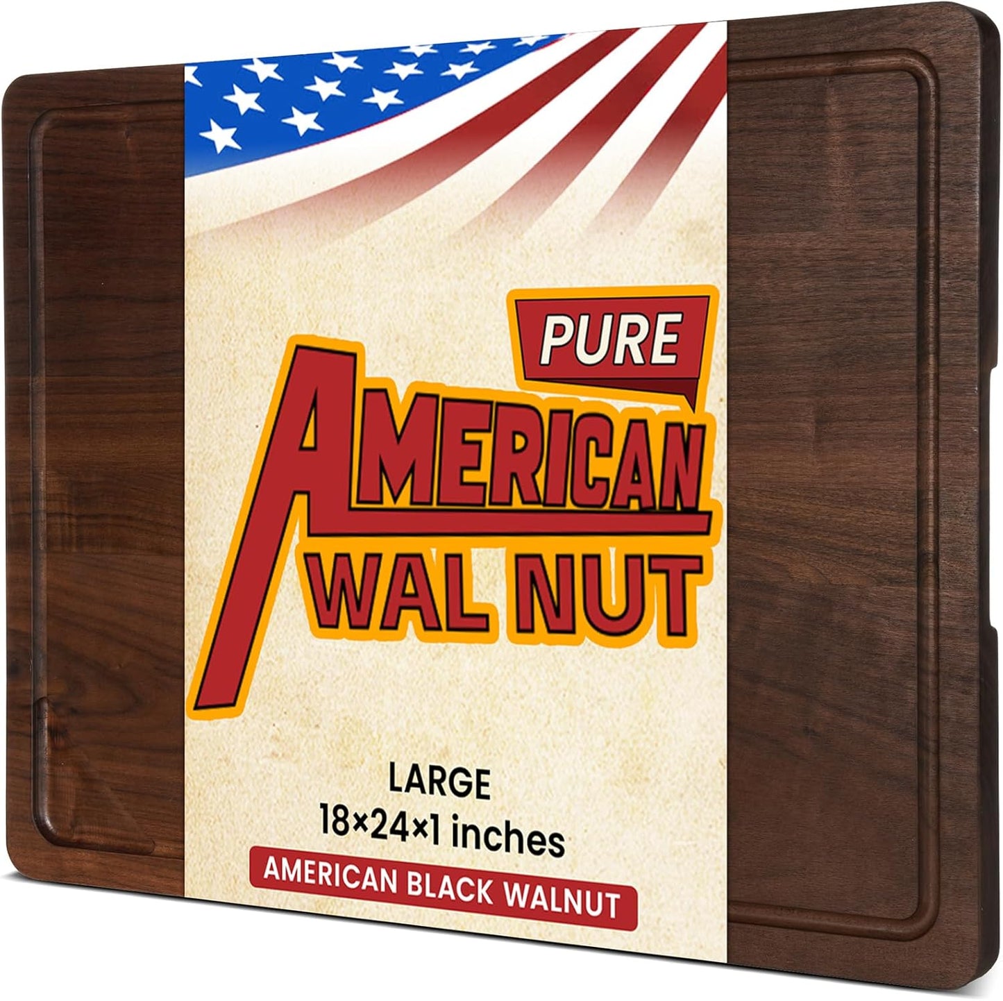 Heimlove 24x18 Walnut Cutting Board, Wooden Cutting Boards for Kitchen, Large Butcher Block Cutting Board, Wood Cutting Boards for Kitchen with Juice Groove, Gift for Festival, Wedding(Gift Box)