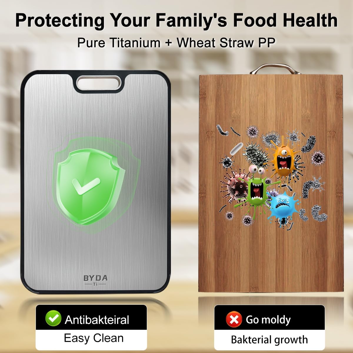 Titanium Cutting Board for Kitchen,Double Sided FoodGrade,Pure Titanium&Wheat Straw PP,Non-Toxic,Non-Slip,Dishwasher Safe,Ideal for Meat,Vegetables,Fruit