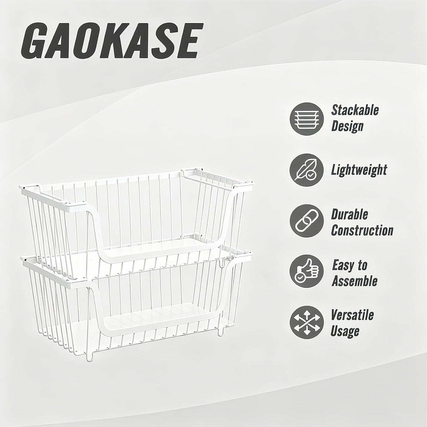 4 Pcs Stackable Wire Baskets for Pantry Organizers and Storage,Vegetable Fruit Basket for Countertop,Kitchen Storage Metal Baskets,Produce Potato Onion Storage Bin,White