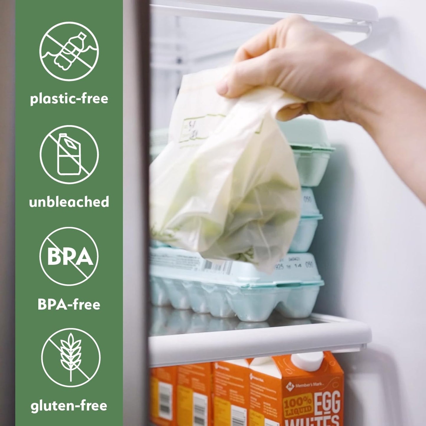 100% Compostable Food Storage Bags [Quart 100 Pack] Eco-Friendly Freezer Bags, Resealable Bags, Heavy-Duty, Reusable, Off-White by Earth's Natural Alternative