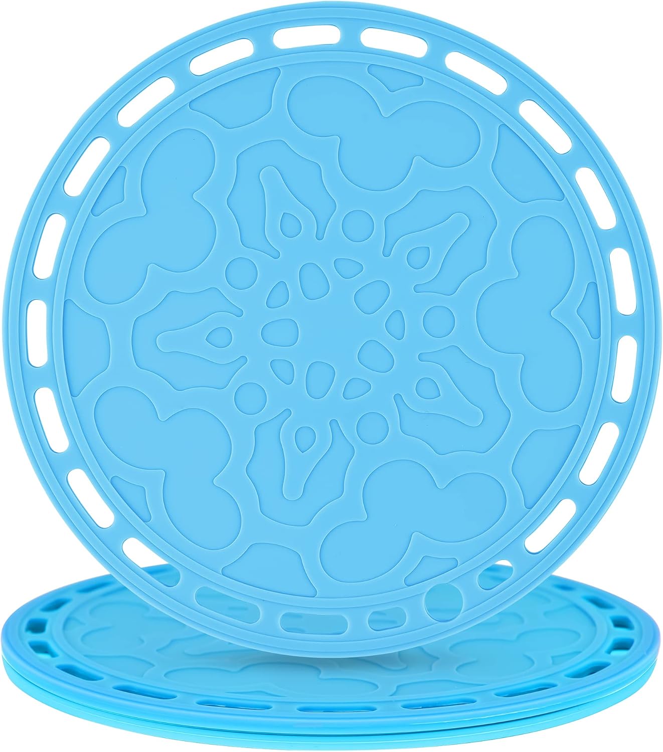 Smithcraft Silicone Trivets - Big Round Mats and Pot Holders for Hot Dishes and Pots, Countertops, Tables, Spoon Rest - Set of 3 Blue