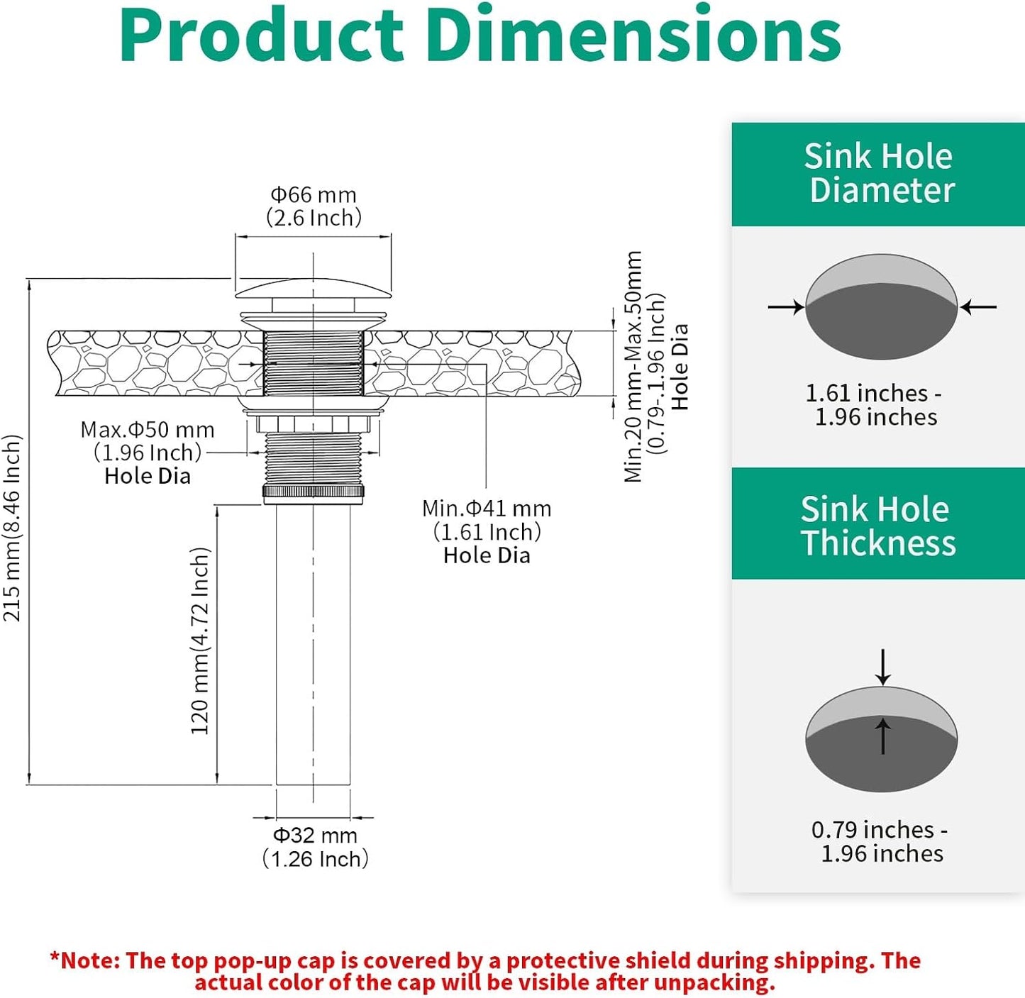 Bathroom Pop up Drain Without Overflow, Anti-Clogging Vessel Sink Drain Strainer, Pop Up Drain with Detachable Basket, Hair Catcher Bathroom Sink Drain Stopper(Brushed Nickel, No Overflow)