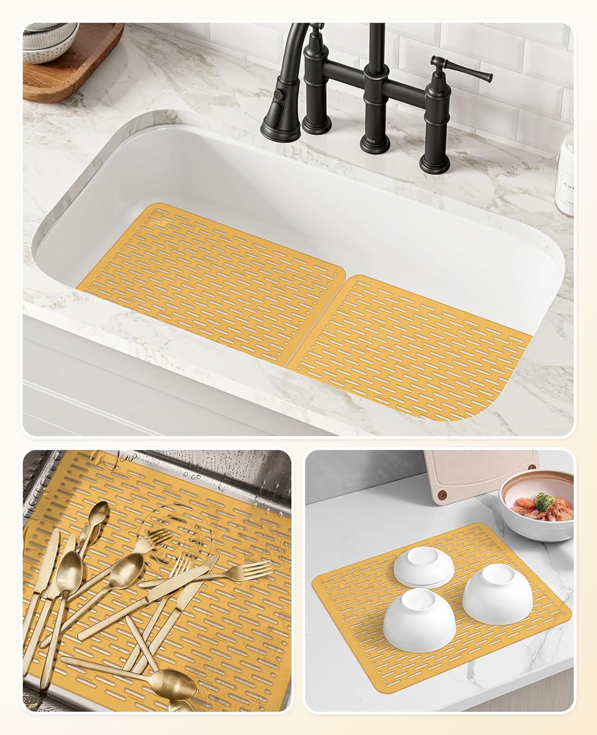 Bligli Mesh Sink Mat, 15.7 x 11.8inch Sink Prtector Mats for Kitchen Sinks, PVC Eco-Friendly Sink Protectors for Bottom of Sink, Fast Draining, Easy Cleaning, Clear Brown