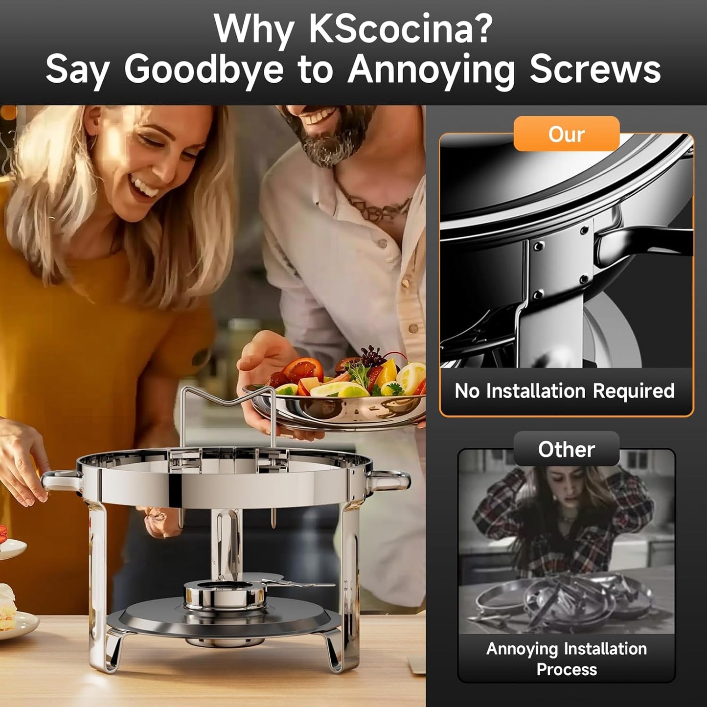 Chafing Dishes for Buffet, 4 Pack 5QT Round Stainless Steel Chafing Dish Set for Home Parties, Christmas Gatherings, Catering Events Complete Buffet Warmer Set (Silver 2)