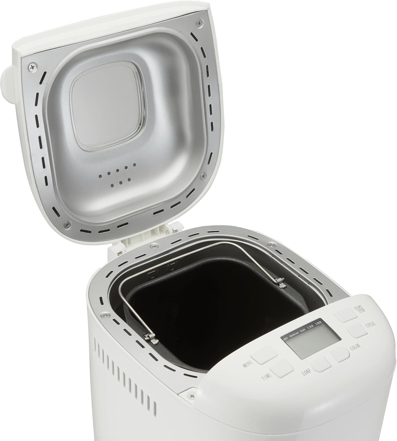 Amazon Basics Programmable Bread Maker, 2 Pound Non-Stick Automatic Bread Making Machine, 14 Settings for Breads, Doughs, Gluten-Free Options and More, LCD Display, White