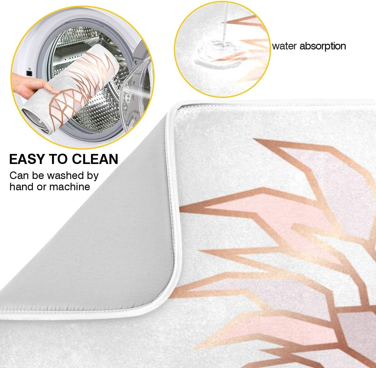 Super Absorbent Dish Drying Mat, Microfiber Fast-Drying Dish Mat, 24" x 18", Kitchen Dish Drying Pad, Rose Gold Pineapple On Pink And White Marble