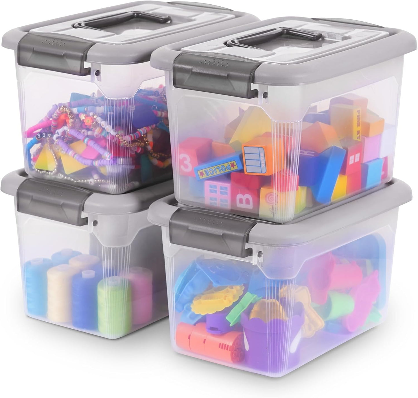 Citylife 4 Packs 6 QT Plastic Storage Bins with Latching Lids Stackable Storage Containers for Organizing Clear Storage Box for Garage, Closet, Kitchen