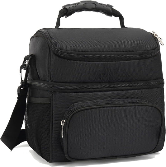 FlowFly Double Layer Cooler Insulated Lunch Bag Adult Lunch Box Large Tote Bag for Men, Women, With Adjustable Strap,Front Pocket and Dual Large Mesh Side Pockets