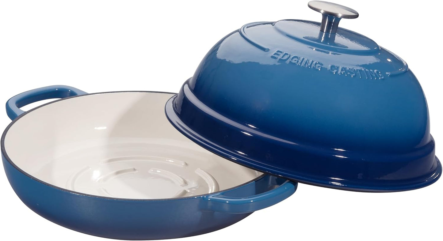 Enameled Cast Iron Dutch Oven Pot with Lid, Round Bread Oven for Homemade Sourdough Bread Baking, 6 Quart, Lake Blue