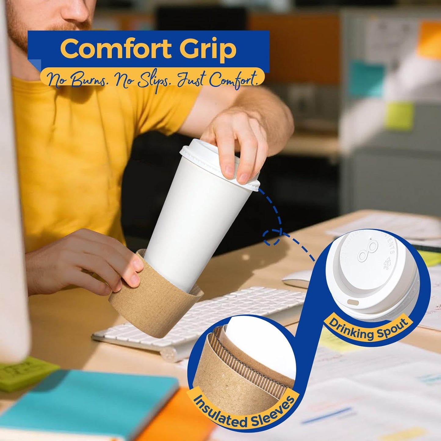 Fit Meal Prep 500 Pack 16 oz Disposable Coffee Cups with Lids, Sleeves, Leak-Proof To Go Coffee Cups with Lids, Durable Hot Paper Cups for Home, Office, Party, Business