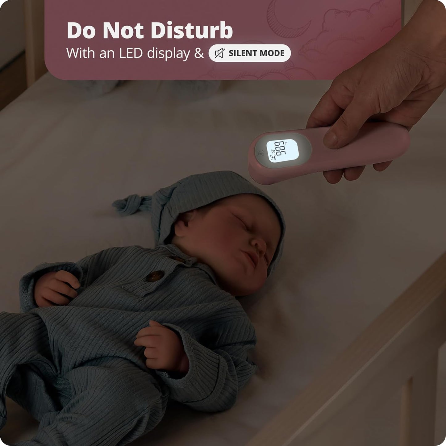 Greater Goods No-Touch Infrared Digital Thermometer for Adults, Kids, and Babies, Forehead Thermometer with Ergonomic Grip, Fever Alarm, HSA FSA Eligible, Blush Pink