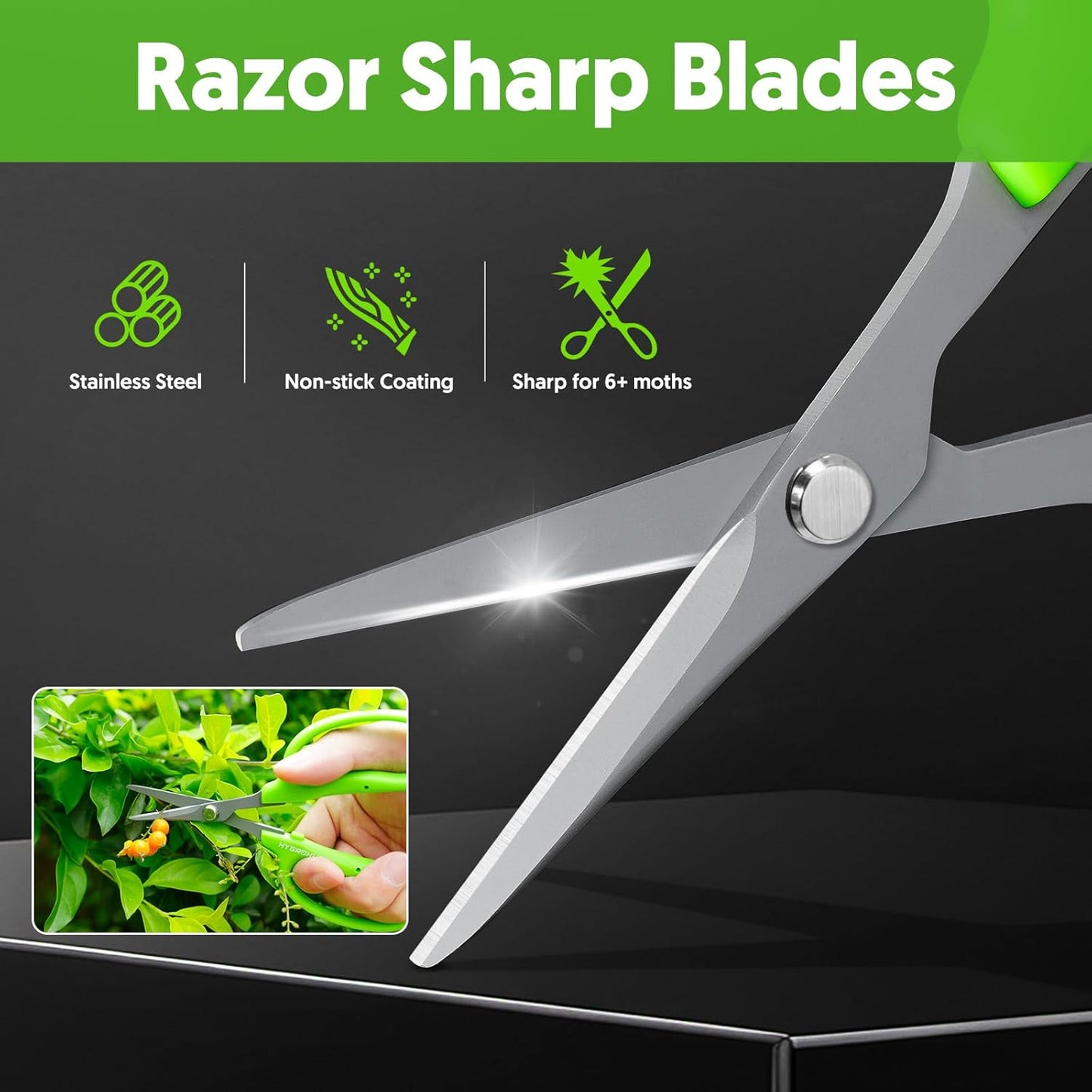 Garden Scissors, 2PCS 6in Pruning Shears Snips Non-stick Coated Sharp Steel Blades - Gardening Tools Garden Shears for Plants Herb Flowers in Grow Tent and Hydroponics