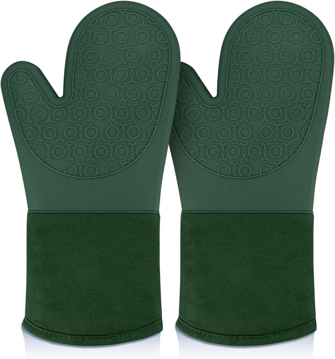 sungwoo Silicone Oven Mitts, Heat Resistant Oven Gloves with Quilted Liner Non-Slip Textured Grip Perfect for BBQ, Baking, Cooking and Grilling - 1 Pair 13.8 Inch Midnight Green