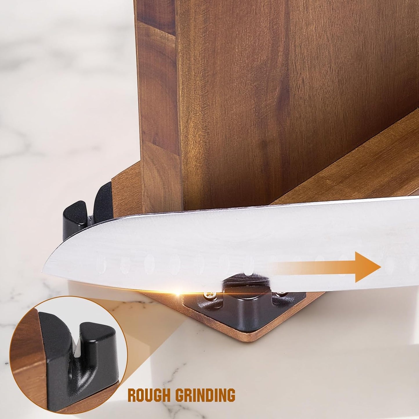 ENOKING 15.2" Extra Large Magnetic Knife Block with Dual Sharpeners, Acacia Wood Knife Holder & Display Stand with Strong Magnets