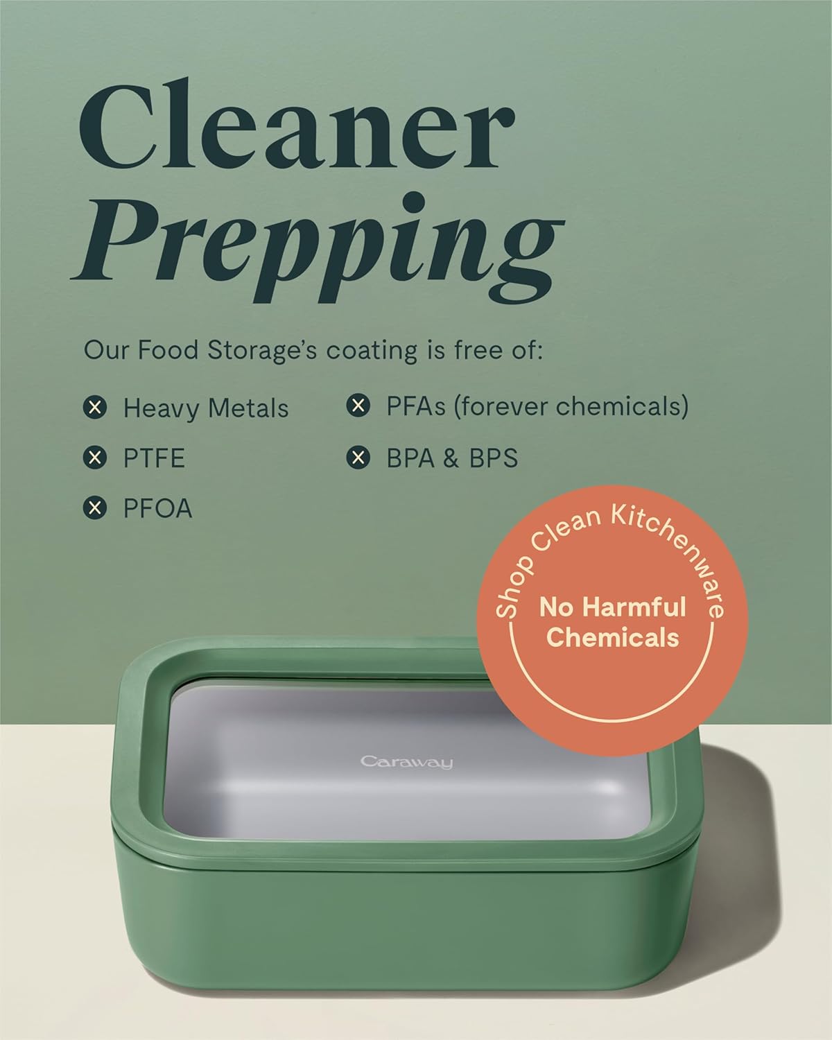 Caraway 6pc Glass Food Storage Set – 6.6 Cup Food Containers (6) - Ceramic Coated - Non Toxic, Non Stick with Lids - Microwave Safe - Gray