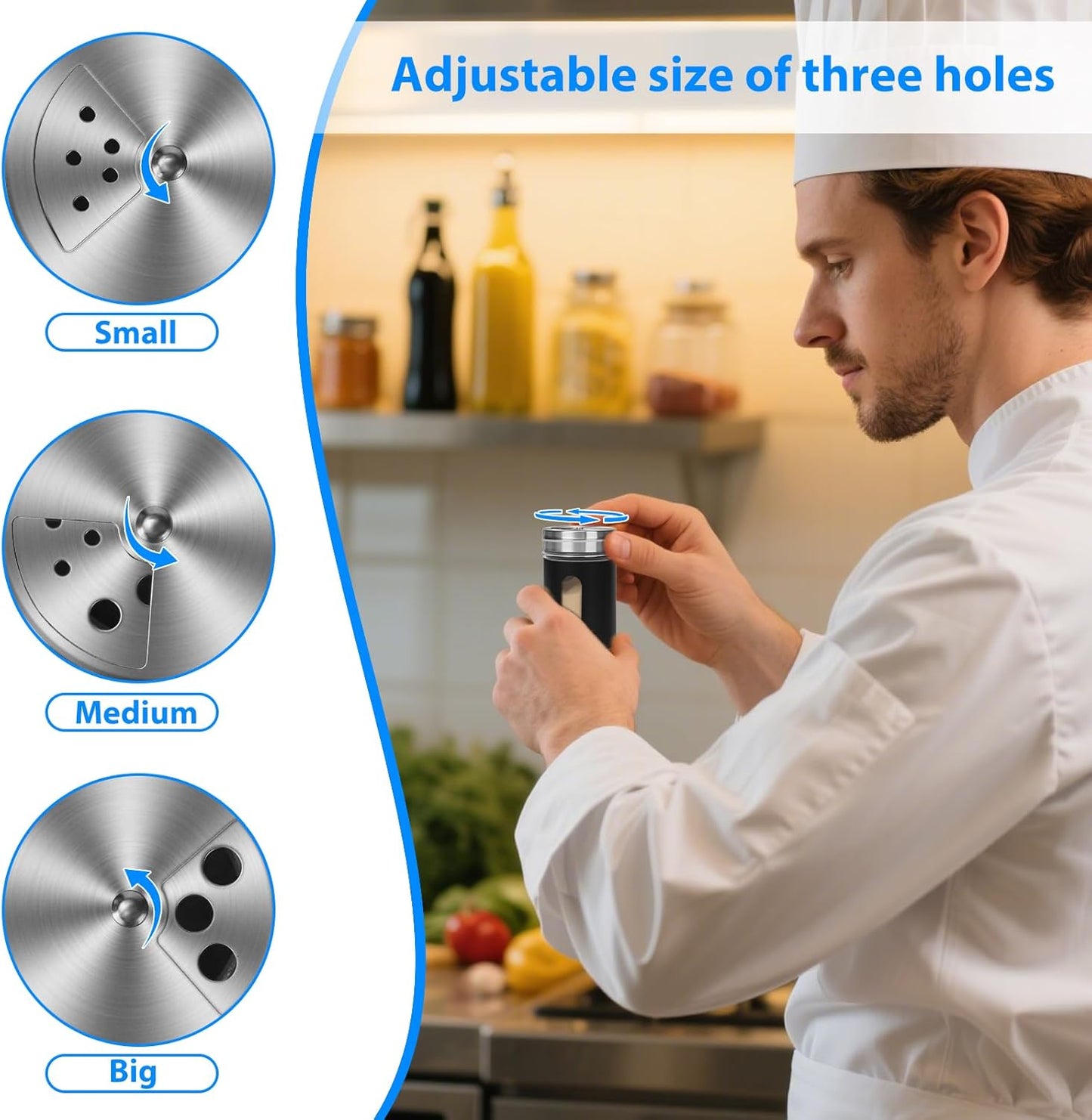 Glass Salt and Pepper Shaker Set with Seasoning Rack, Spice Rack, Adjustable Pour Hole Stainless Steel Lid, 2.8 oz, Spice Dispenser for Salt, Pepper, Spice Preservation (black)