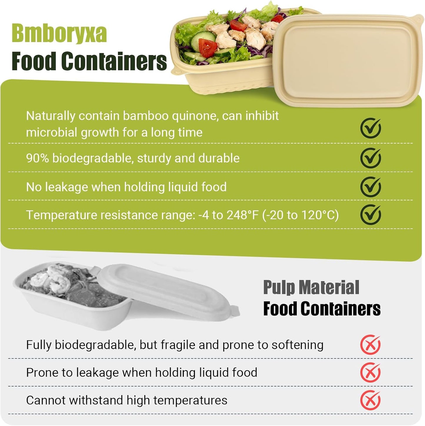 25Pack(50pcs) Meal Prep Containers Reusable, 32oz Bamboo-Powder Food Containers with Lids, Plant-based To Go Containers for Lunch - Microwave, Freezer, Dishwasher Safe