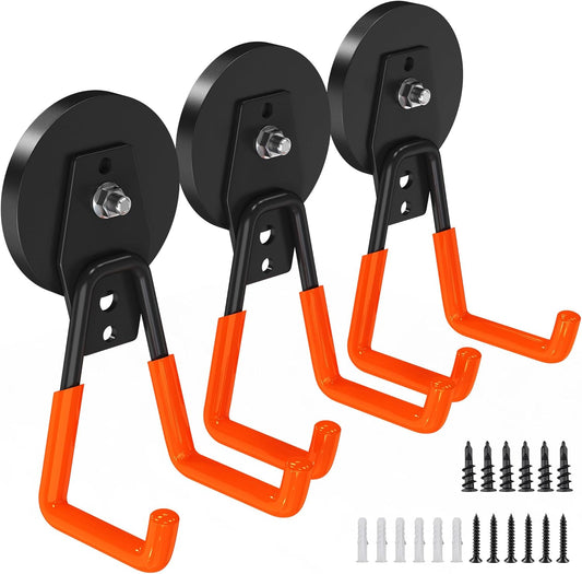 3Pcs Large Magnetic Hooks Heavy Duty for Garage, Magnet Hooks for Hanging Heavy Duty, Strong Magnet Storage Hooks for Hanging Garage Tools& Garden Tools