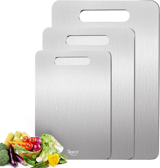 3 Pack Titanium Cutting Board - 100% Pure Titanium Cutting Boards For Kitche,Easy to clean, Double-sided food-grade Cutting Board For Meats, Fruits And Vegetables (M+L+XL)