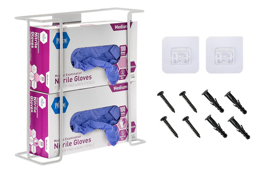Alpine Glove Holder for Wall Mount - Latex Glove Holder Wire Glove Dispenser for Wall Disposable Glove Box & Tissue Box - Fits 2 Boxes (White)