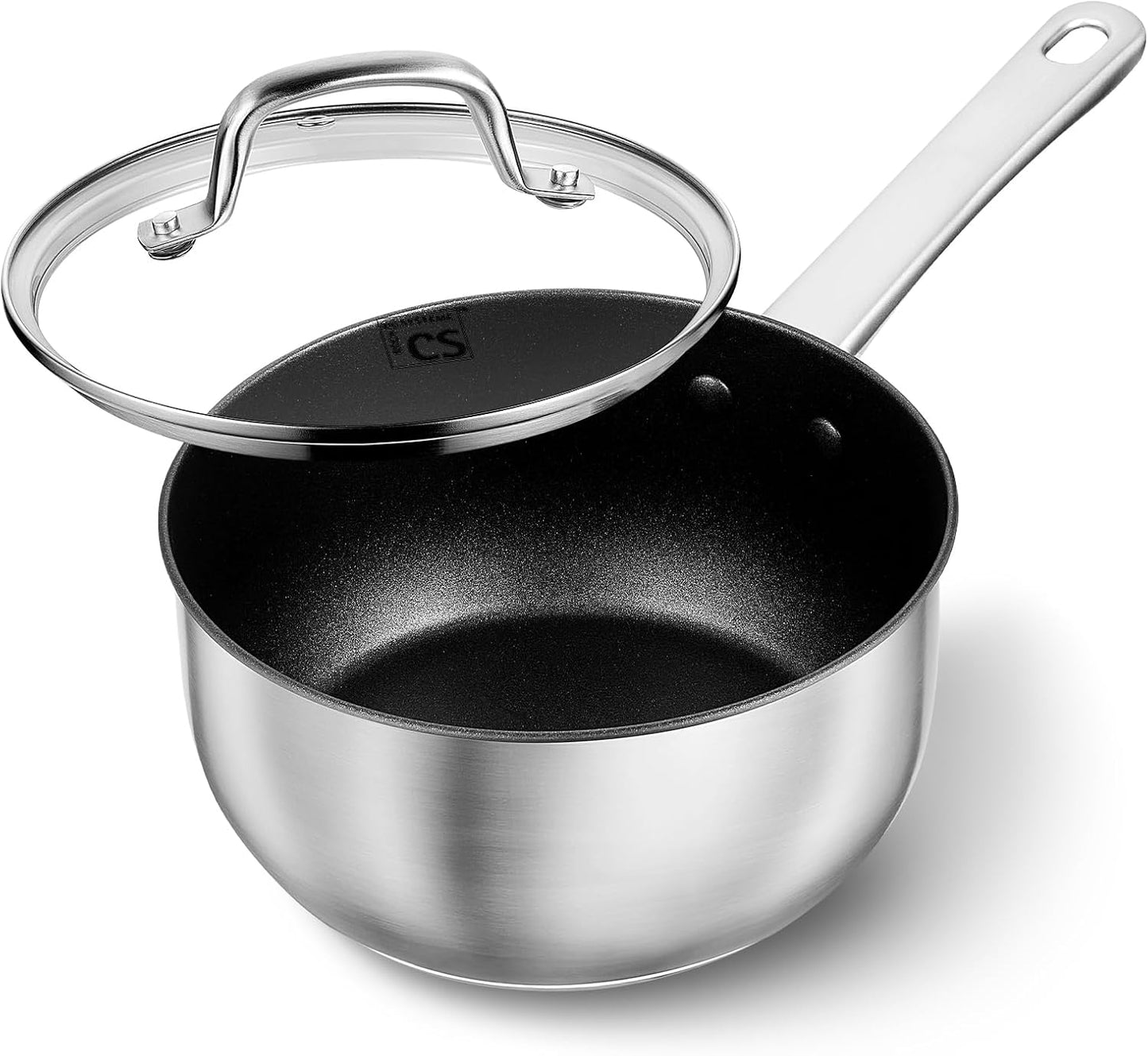 KOCH SYSTEME CS Stainless Steel Saucepan, 3 Quart Sauce Pan with Ultra Nonstick Coating, 3 Quart Saucepan with Lid, Stainless Steel Pot, 3QT Sauce Pot, Induction Compatible