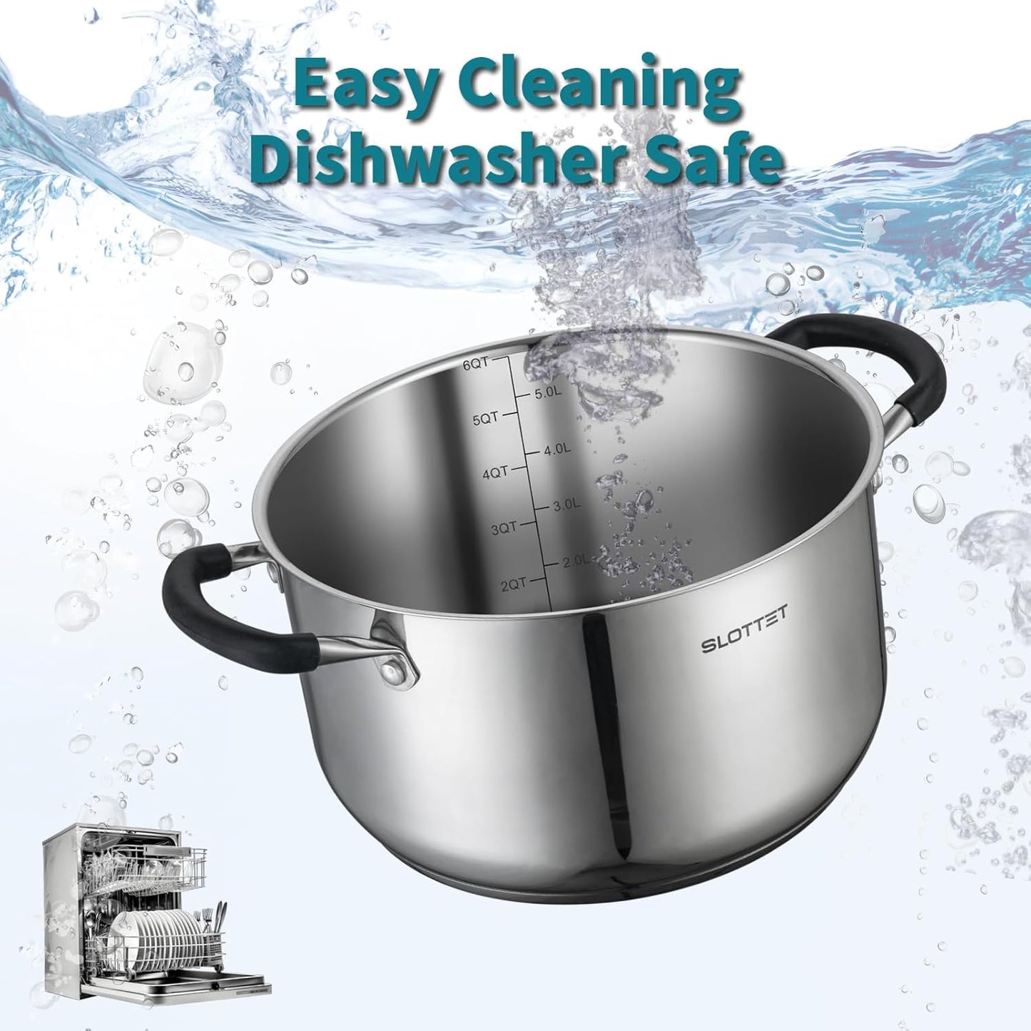 6 Quart Stainless Steel Stock Pot with Steamer,6 Qt Multipurpose Stockpot with Stay-cool silicone Handle and Glass Lid,Soup Pot for Cooking