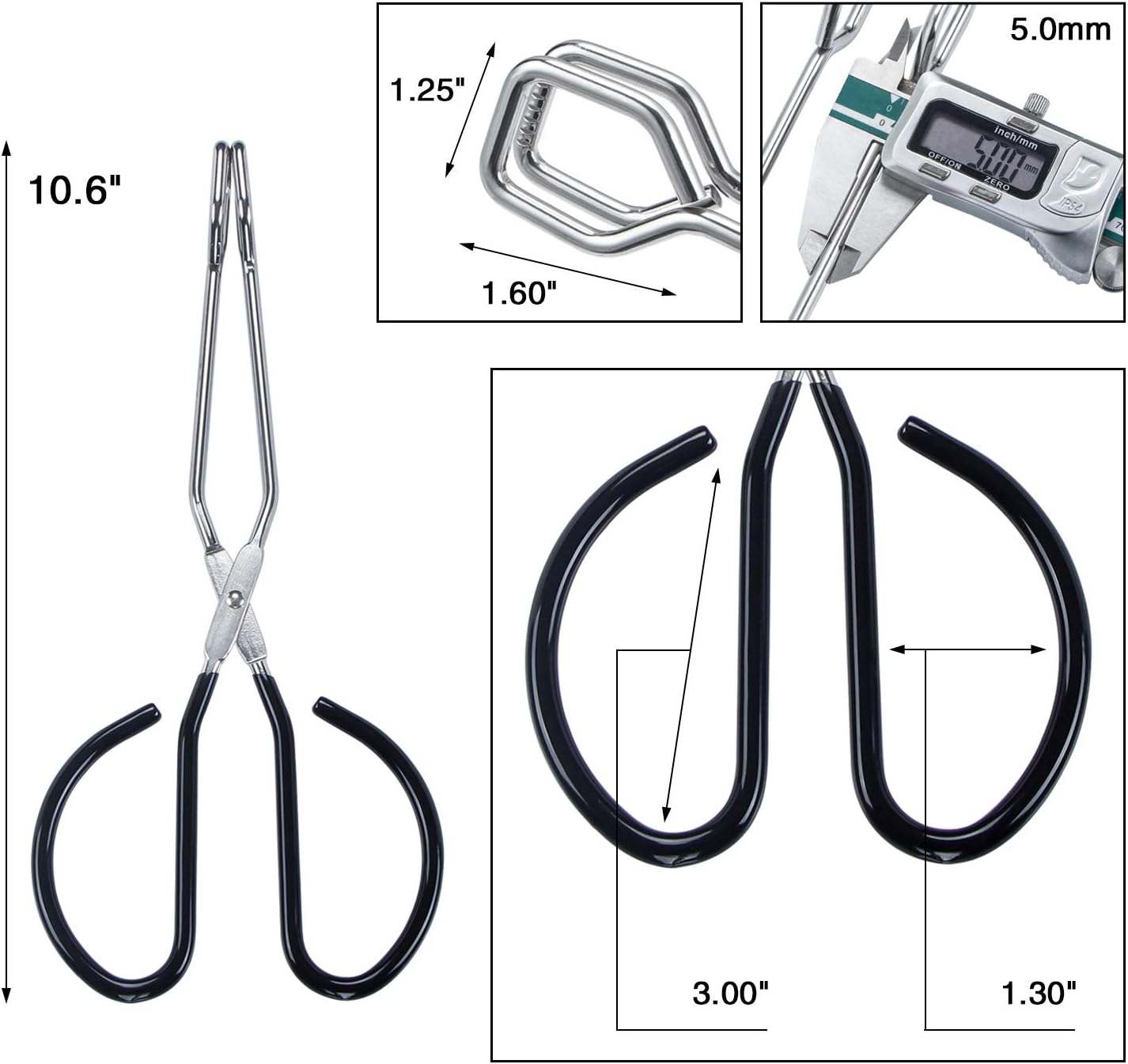 MSY BIGSUNNY Stainless Steel Scissor Tongs Heavy Duty Cooking Tongs with Soft Handles (2, black 10" + 10")