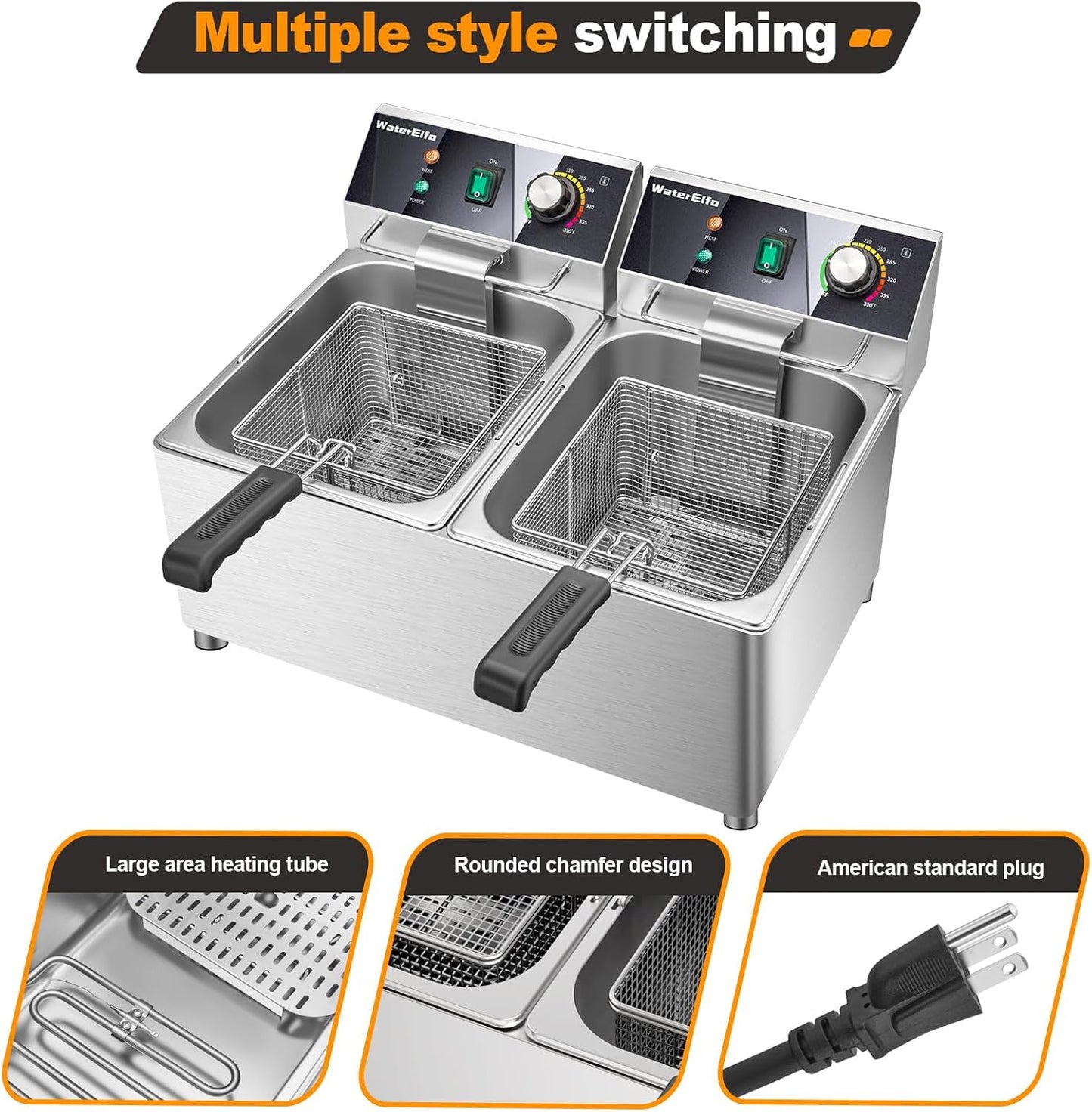 electric turkey fryer Commercial deep fryer with basket 3600W27.4QT with timer26L deepen deep fryer Variable twin cylinder 13.7QT*2 Rapid heating