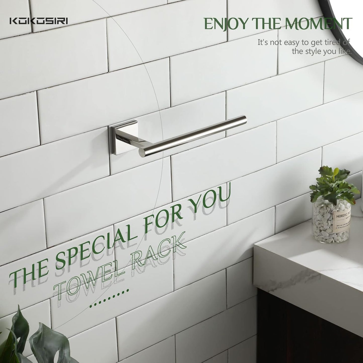 KOKOSIRI Bathroom Hand Towel Holder Rack Bathroom Hardware, Suitable for Wall Mounted Towel Bar Screw in 2 Pack, Polished Stainless Steel B3008CH-P2