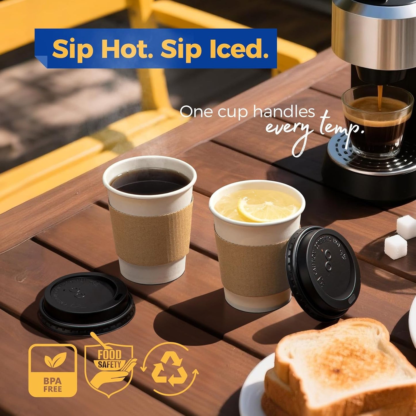 Fit Meal Prep 500 Pack 8 oz Disposable Coffee Cups with Lids, Sleeves, Leak-Proof To Go Coffee Cups with Lids, Durable Paper Cups for Hot Beverage, Home, Office, Party