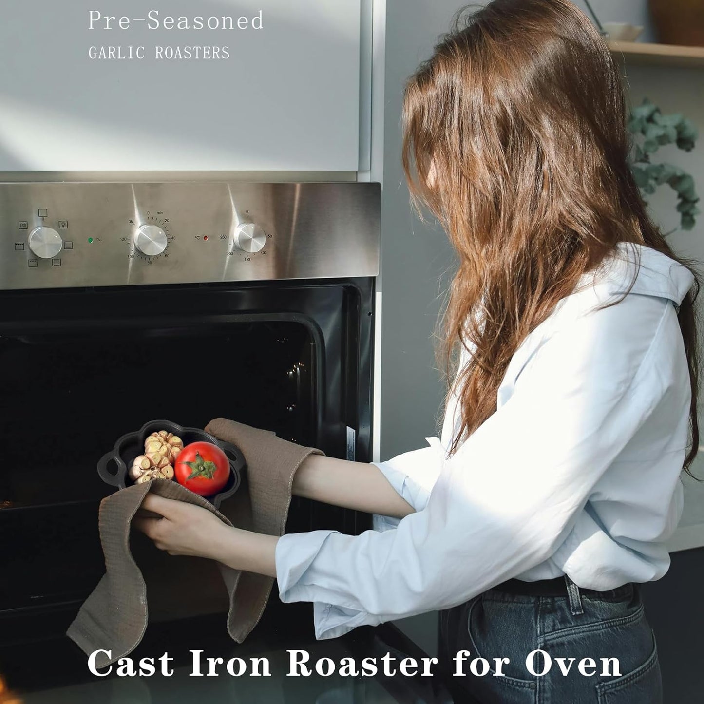 Cast Iron Smoker Roaster & Garlic Roster Baker, Smoker Box, Pre-Seasoned Cast Iron Garlic Roaster for Grill, Perfect for BBQ and Oven, for Smoky, Flavorful Vegetables, Meats or Wood Chips