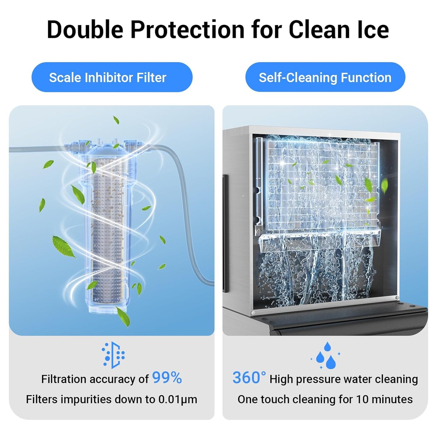 500 LBS/24H Commercial Ice Machine Maker with 350LBS Storage Bin, Large Industrial Ice Maker, Self-Cleaning, Timing Function, 132 Ice Cubes in 5-15min, 30 Adjustable Ice Thicknesses