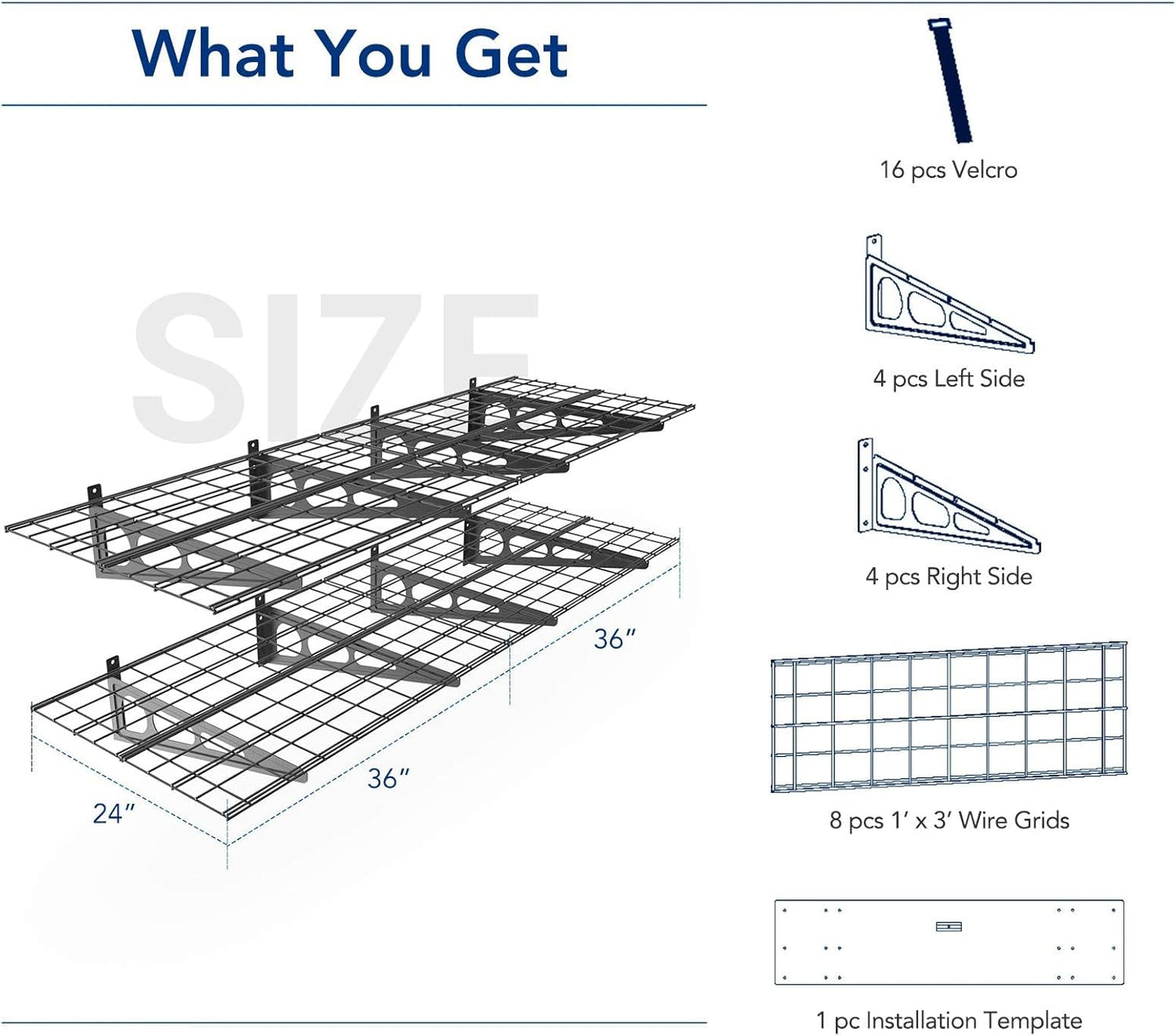 FLEXIMOUNTS 2-Pack 2x6ft Garage Shelving 24-inch-by-72-inch Wall Shelf Garage Storage Rack Floating Shelves, Black