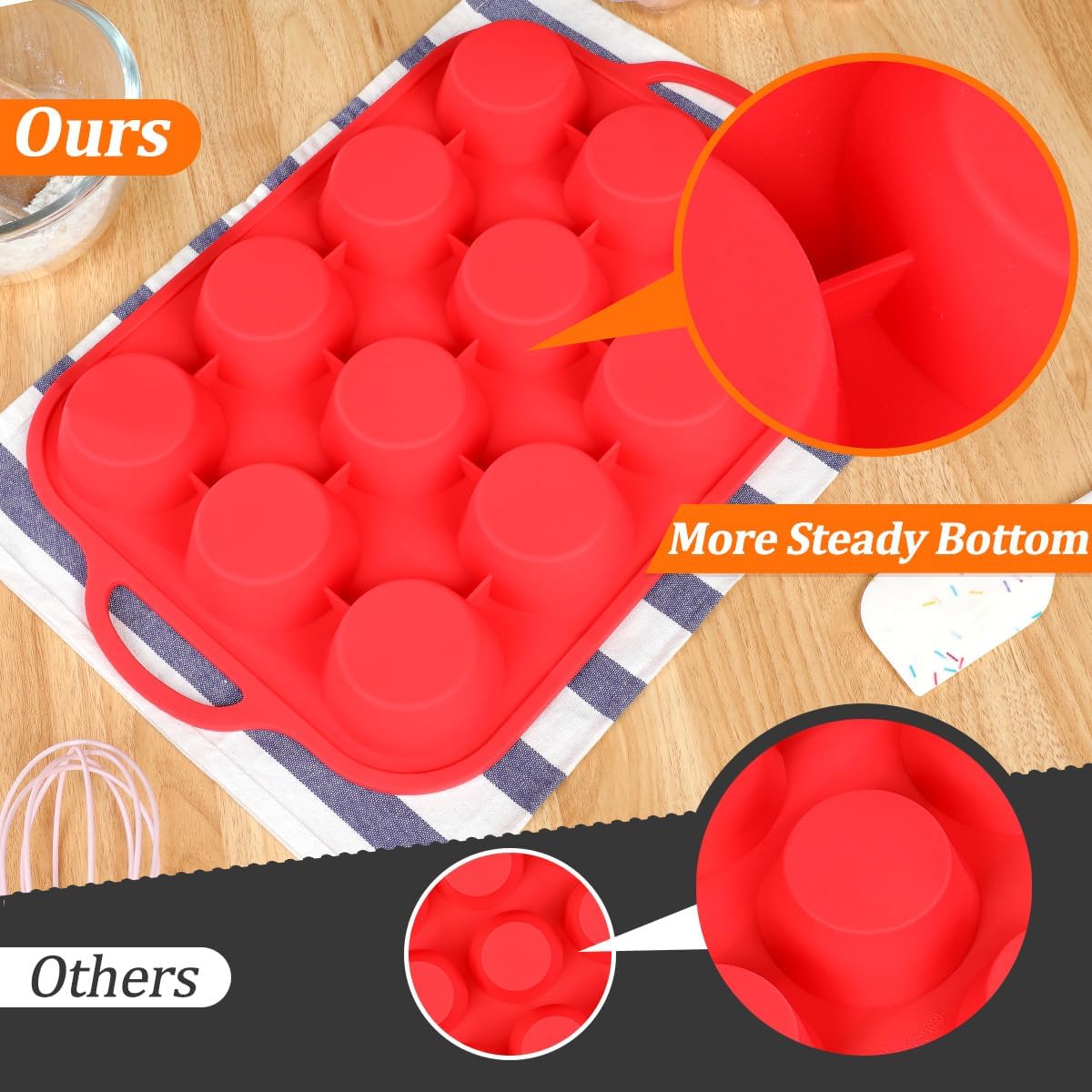 CAKETIME Silicone Muffin Pan with Metal Reinforced Frame Regular Size Muffin Pan with Handle Easy to Move 12 Cups for Baking Nonstick Muffin Tin BPA Free 1 Pack