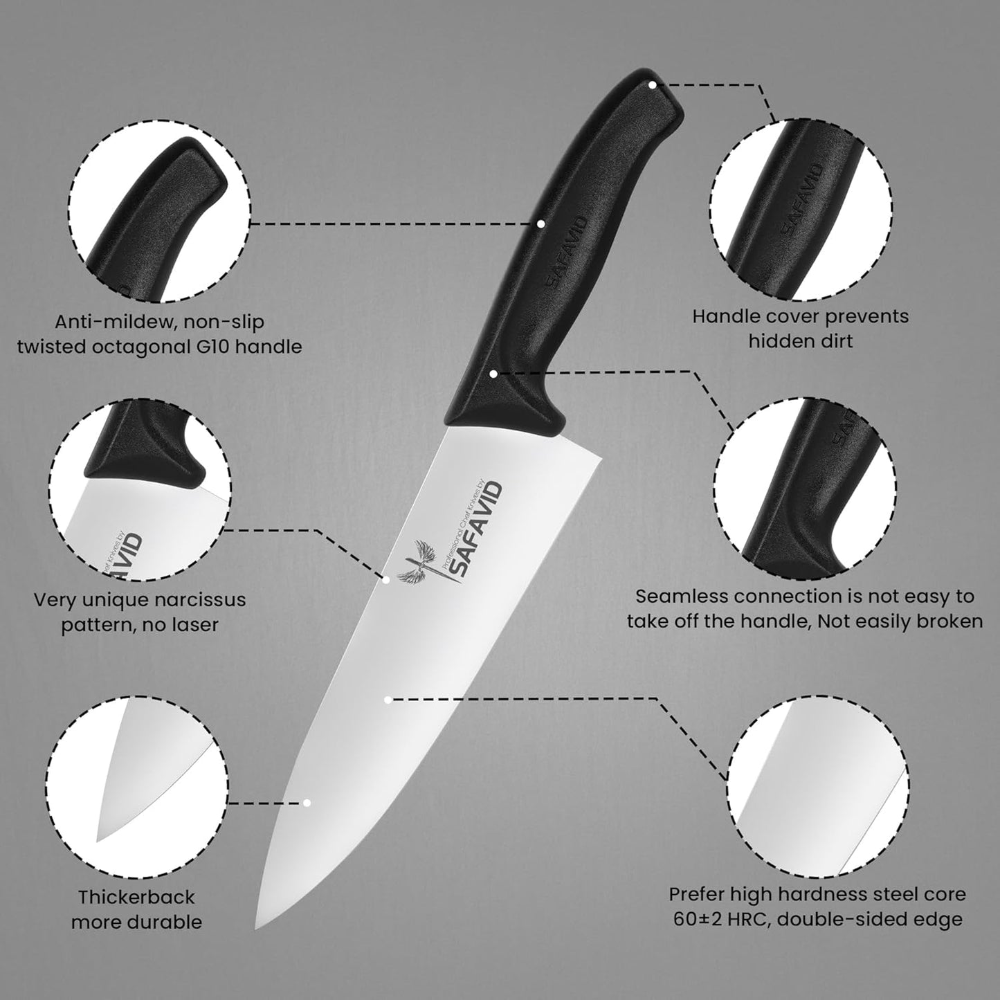 Crystal Edge German tech Chef Knife – Ultra Sharp German Stainless Steel Blade, Ergonomic Handle, Precision Cutting, Professional Kitchen Knife for Slicing, Chopping & Mincing