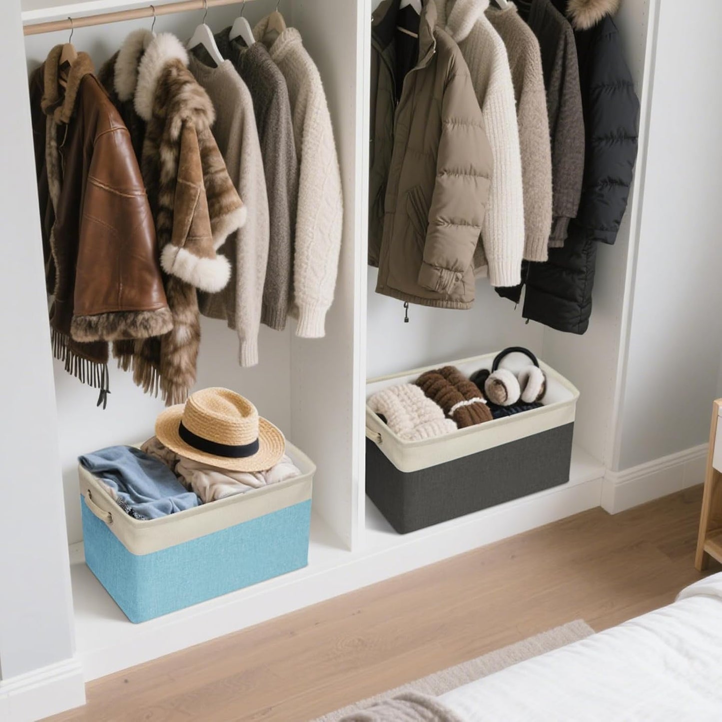 BALEINE 2 Pack Fabric Storage Bins for Shelves, Linen Storage Baskets for Organizing, Decorative Closet Bins for Clothes, Home (Skyblue, 15''x11''x9.5'')