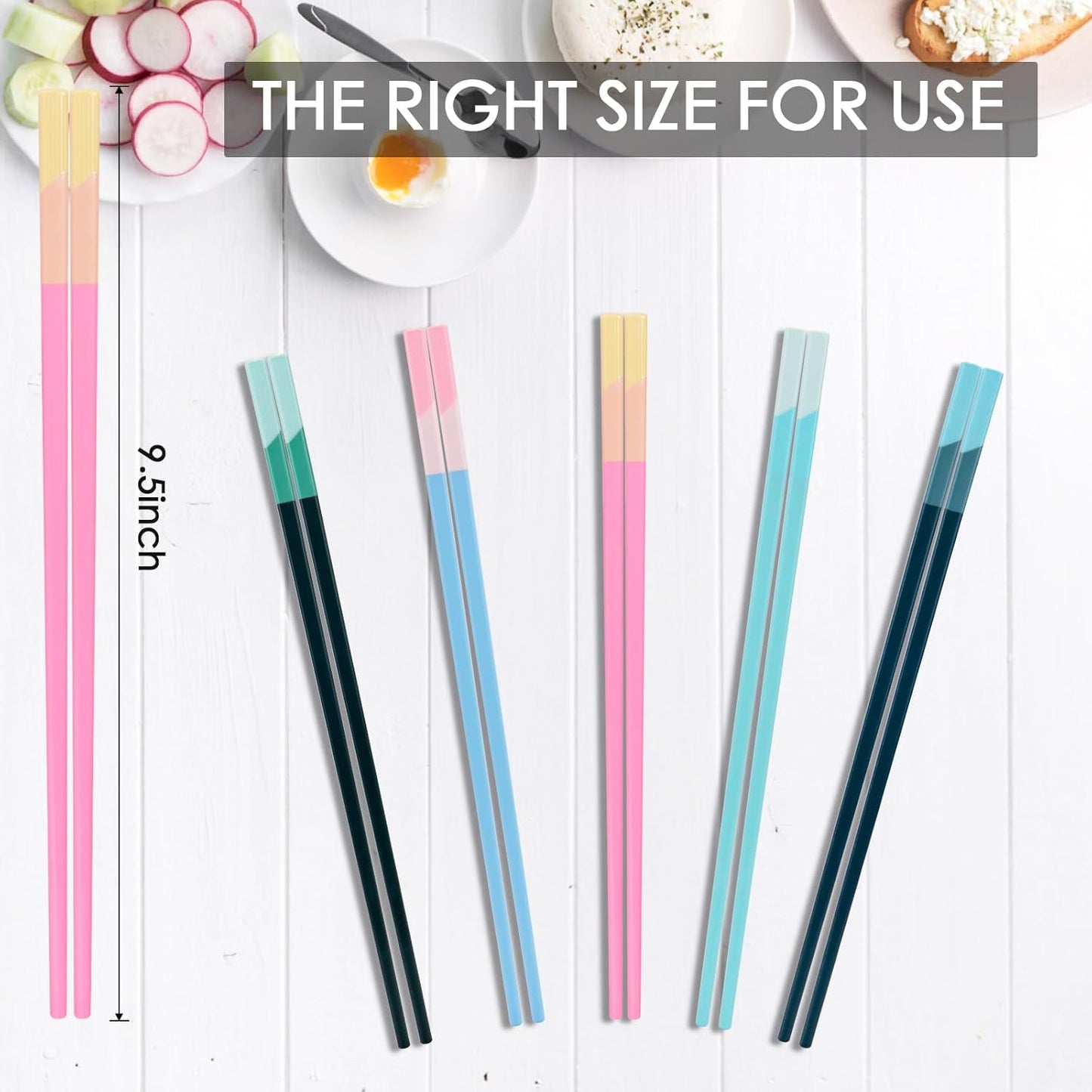 Chopsticks Reusable Dishwasher Safe, GLAMFIELDS 5 Pairs 9.5 Inches Premium Chop Sticks Set for Sushi, Ramen, Asian Cuisine, Matte Non-slip with Gift Case, Pink + Light Blue