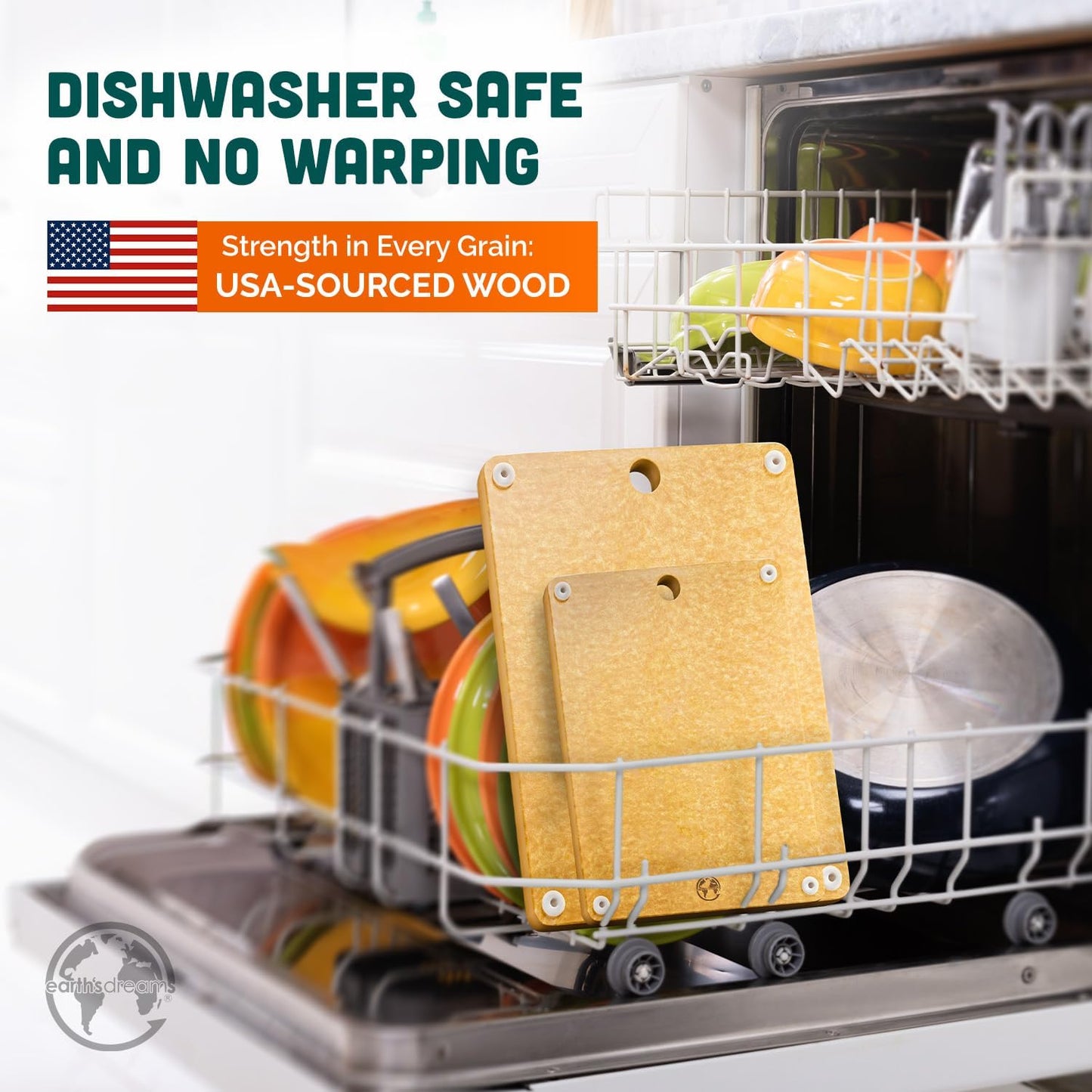 Earth’s Dreams Wood Cutting Board Set 3-Piece: Small, Large & Extra Large - Charcuterie Board, Non-Plastic, Non-Toxic, Heavy-Duty, Dishwasher Safe (Tan)