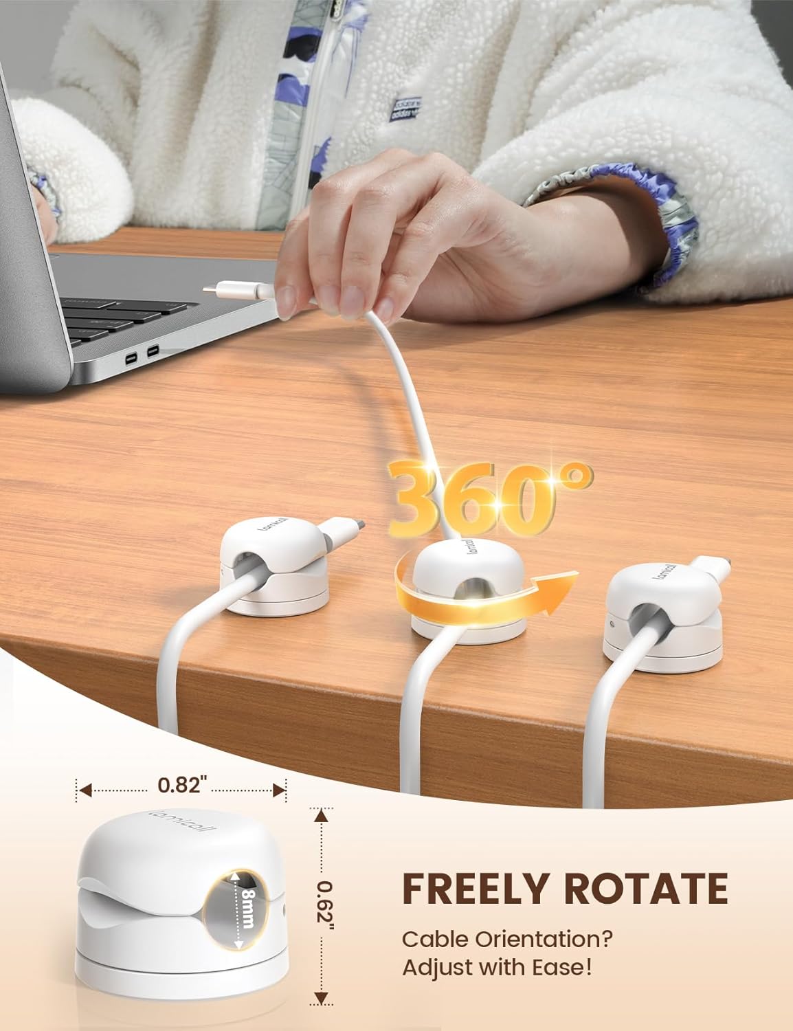 6Pack Rotatable Cord Organizer Cable Clips - Lamicall [1s Lock] Spring Cord Holder, Desk Phone Charger Cable Management, Wire Keeper for Nightstand, Office Accessories & Halloween Desk Organizers