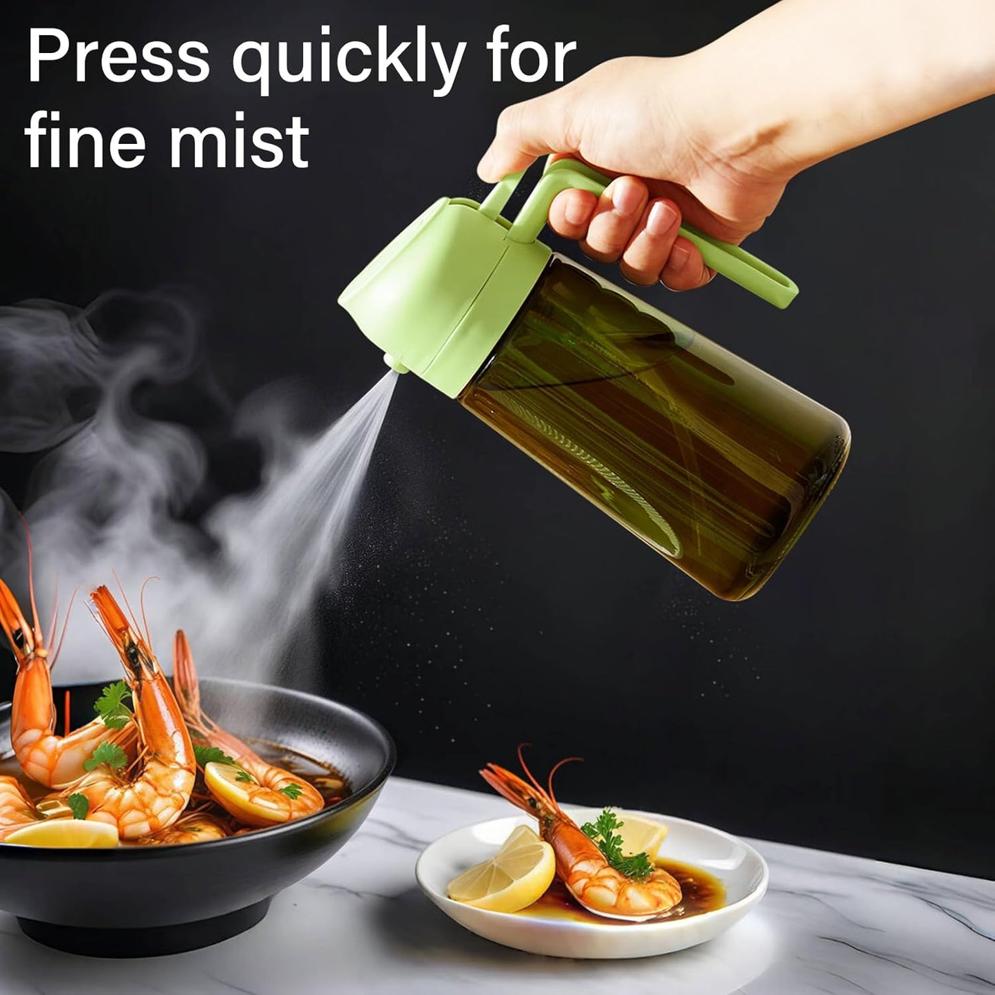 Oil Sprayer for Cooking, Kitchen Goddess 2 in 1 Spray and Pour Olive Oil Dispenser 16oz 450ml Glass Oil Spray Bottle, Mist Olive Oil Dispensing, Air Fryer, Dark Green (green)