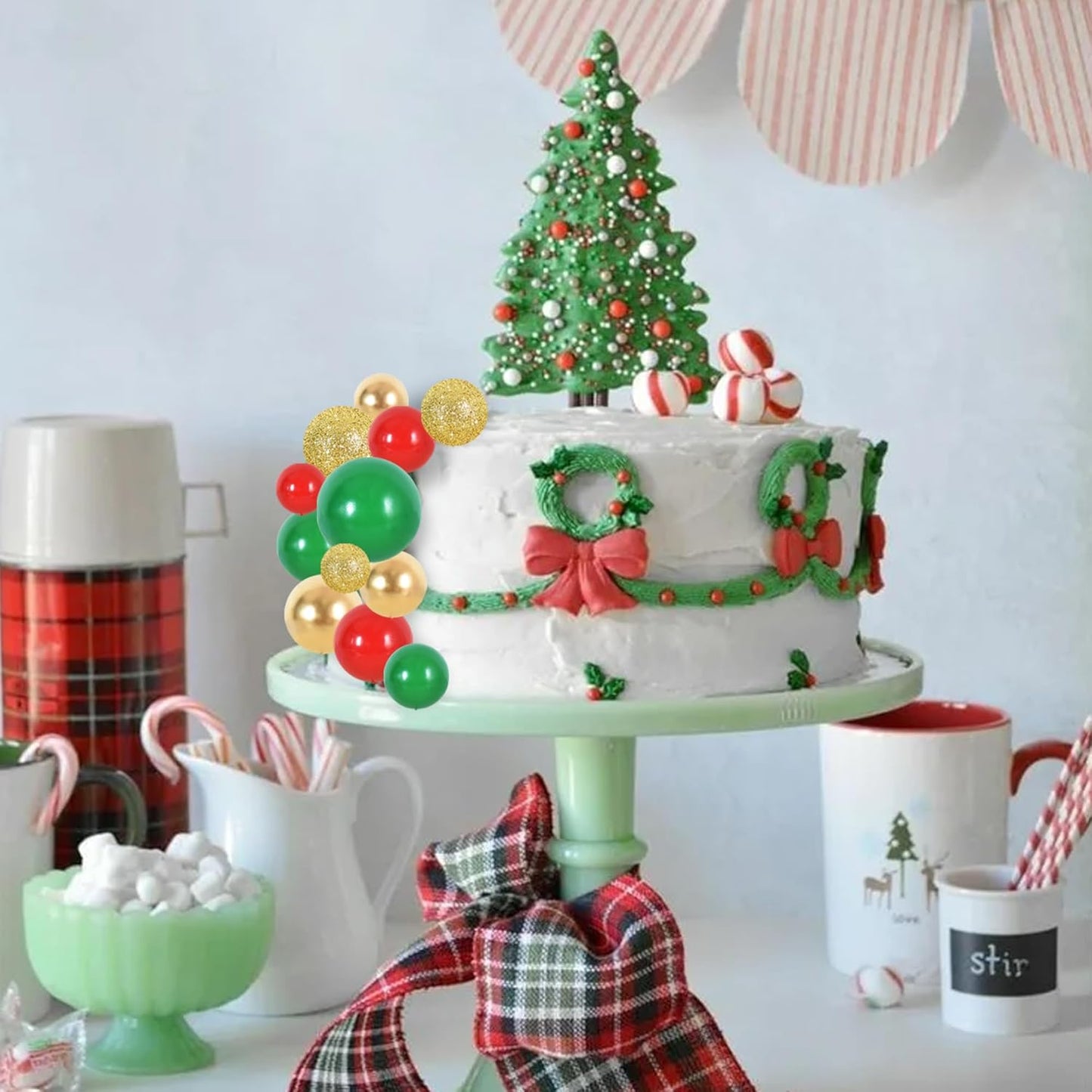 BEISHIDA 40 Pcs Ball Cake Toppers Mini Balls Cake Decorations Red Green Gold Silver Sticks Foam Balls DIY Cake Topper Insert Balls Cake Decorations for Baking Christmas Party Decorations