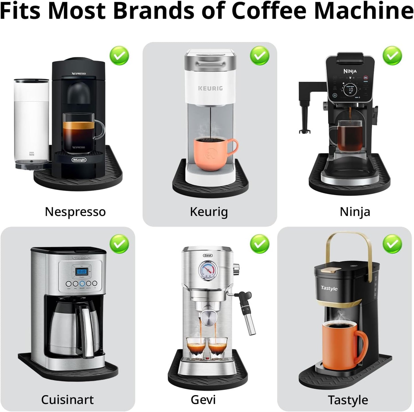 Silicone Coffee Mat,15.8"x 7.8"in Bar Mat for Countertop,Heat-Resistant,Non-Slip,Leak-Proof,Fit for Coffee Maker/Espresso Machine-Black