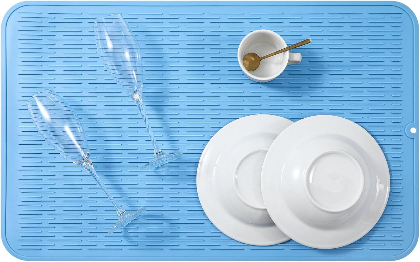 Silicone Dish Drying Mat for Multiple Usage,Easy clean,Eco-friendly,Heat-resistant Silicone Mat for Kitchen Counter or Sink,Refrigerator or Drawer Liner Light Blue 4XL 32 inches x 18 inches